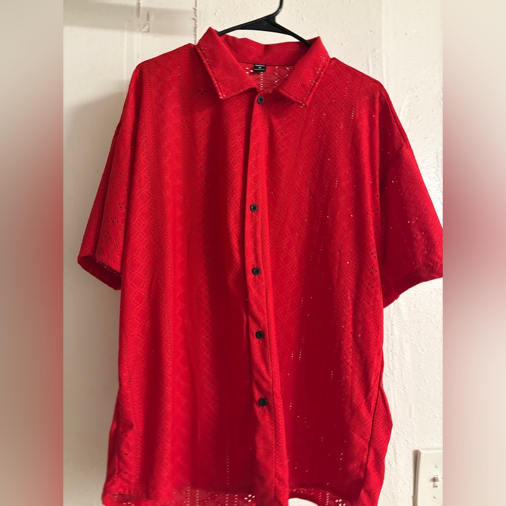Vibrant Red Men's Casual Button Down Shirt
